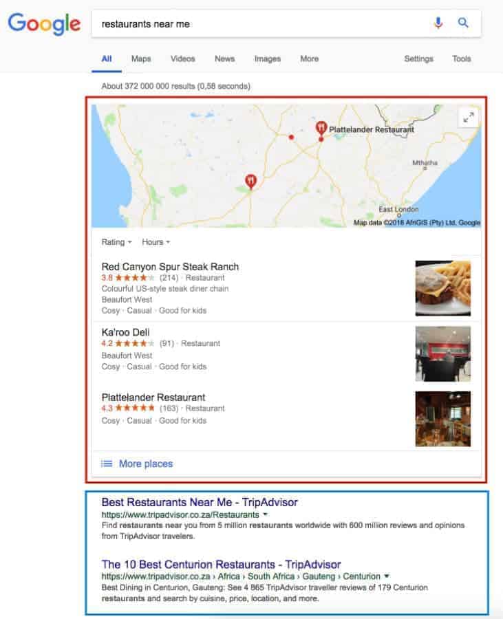 Google Maps vs Organic search results